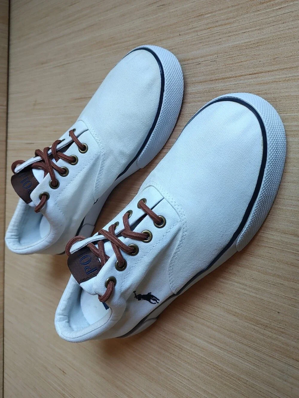 Polo Ralph Lauren Forestmont II Canvas Sneakers Lace Up White Brown Pony 9.5